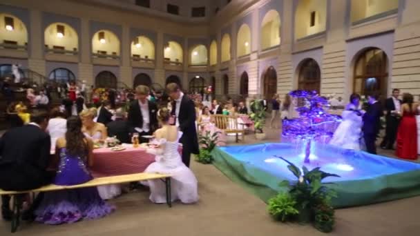 People near illuminated fountain at 11th Viennese Ball — Stock Video