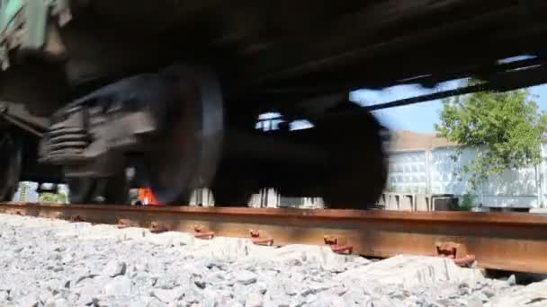 Wheels of freight train — Stock Video