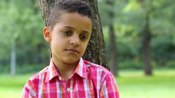 Boy in a red checkered shirt — Stock Video