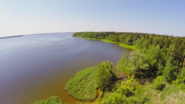 Réservoir d'eau avec forêt sur la rive  