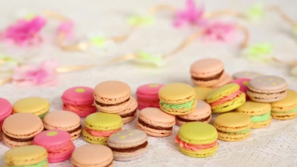 Colorful cookies with cream on table — Stock Video