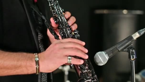 Manos de hombre tocando la flauta — Vídeos de Stock