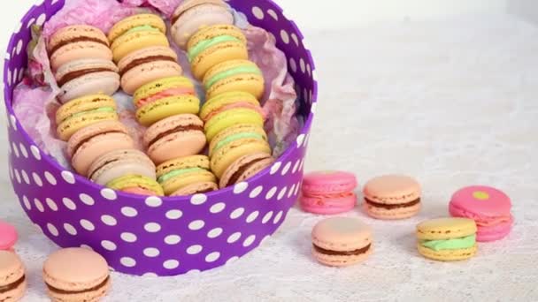 Colorful cookies with cream on table — Stock Video