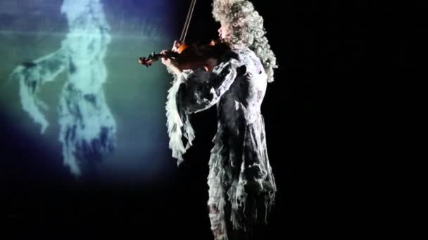 Violinista toca música y diapositivas — Vídeo de stock