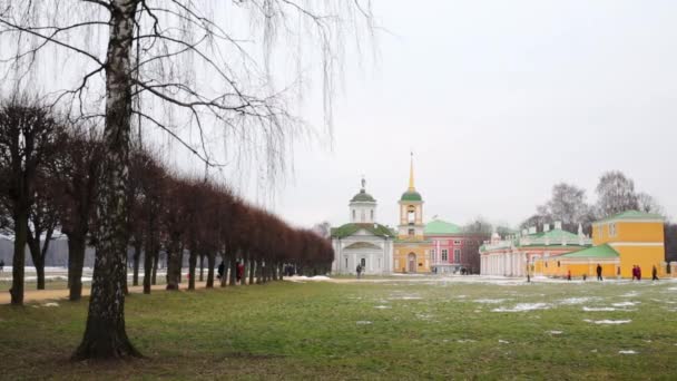 Buildings and alley in museum Kuskovo, Moscow — Stock Video