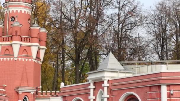 Torre de vigia de tijolo vermelho Palácio Petroff — Vídeo de Stock