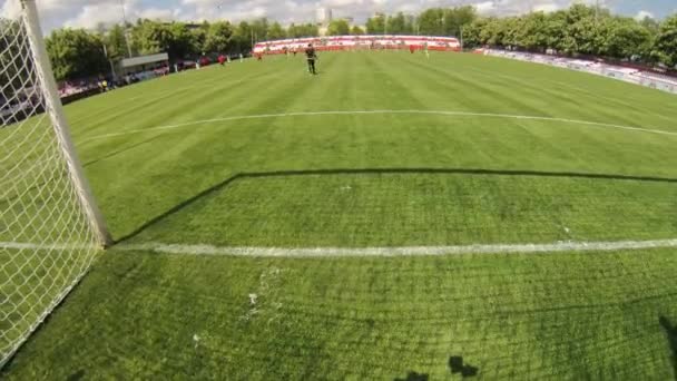 Equipes de futebol jogam em campo — Vídeo de Stock