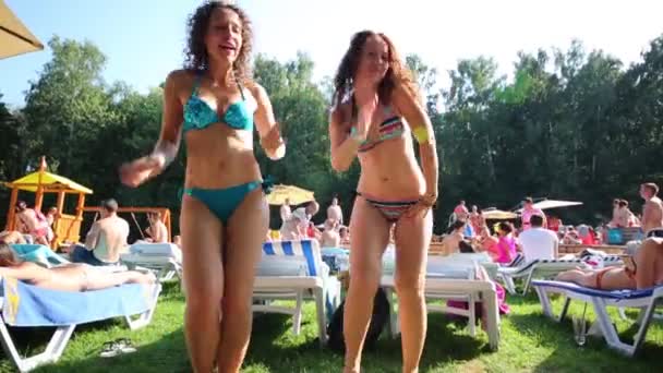Two happy women in swimsuits — Stock Video