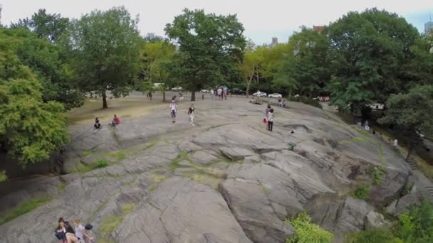 Stadsgezicht en mensen in Central Park — Stockvideo