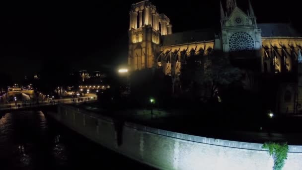 Toeristen in de buurt van de kathedraal Notre-Dame — Stockvideo