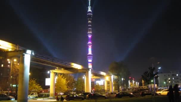 Illuminated Ostankino Tower — Stock Video