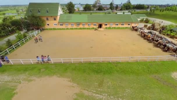 Cztery osoby siedzą na płot — Wideo stockowe