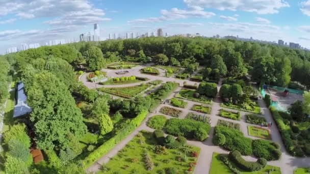 Megalopolis met rozentuin in park — Stockvideo