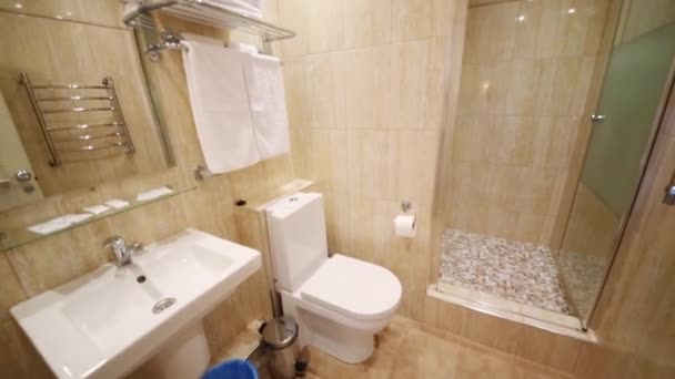 Interior of bathroom with toilet and shower — Stock Video