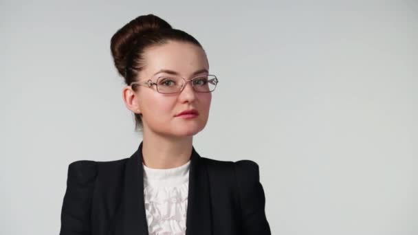 Young woman in black suit — Stock Video