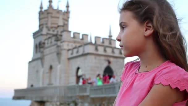 Girl and Castle Swallows Nest — Stock Video