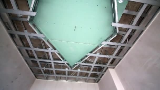 Suspended Ceiling Made Of Gypsum Plasterboard Stock Video