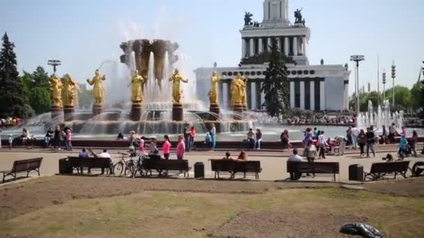 Přátelství národů fontány v parku Vdnkh v Moskvě. — Stock video