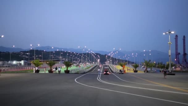 Pessoas na estrada da noite de verão — Vídeo de Stock