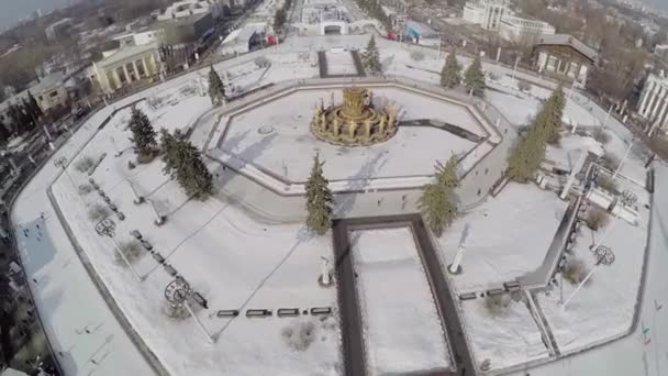 Gente patinando alrededor de la fuente — Vídeos de Stock