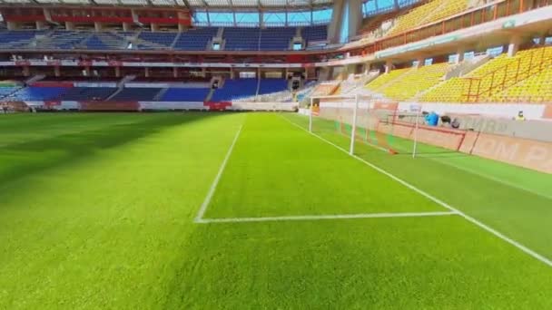 Campo de futebol com portão e bandeira de canto — Vídeo de Stock