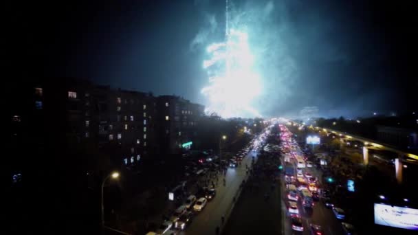 Fuochi d'artificio da Ostankinskaya torre TV — Video Stock