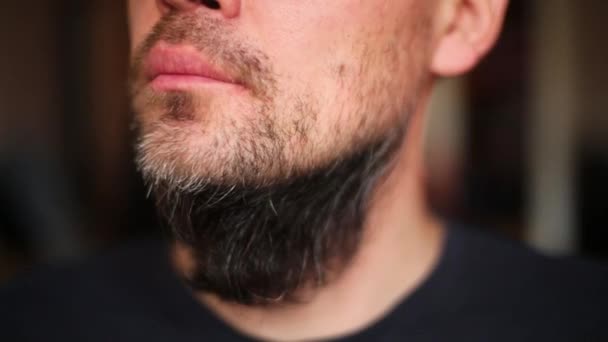 Jeune homme visage avec barbe noire — Video