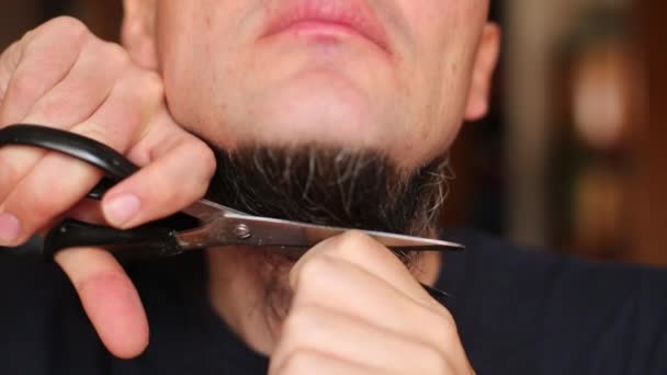 Young man face cutting beard — Stock Video