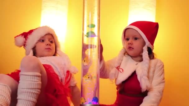 Kinderen kijken op decoratieve verlichting — Stockvideo