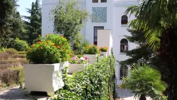 Palacio Dulber con palmeras en el patio — Vídeos de Stock