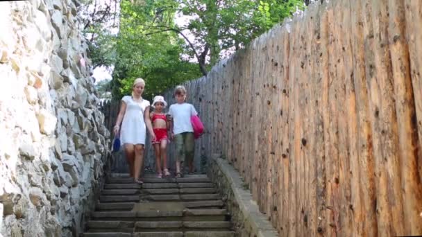 Famille heureuse va à la plage — Video