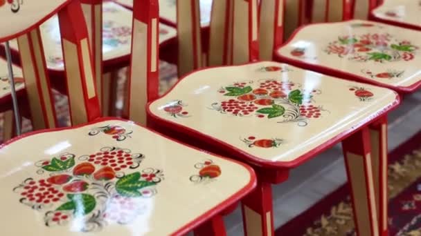 Beautiful small chairs in kindergarten — Stock Video