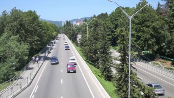 Muchos coches se mueve en la carretera — Vídeos de Stock