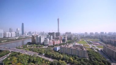 Panorama of Guangzhou cityscape in the morning aerial view