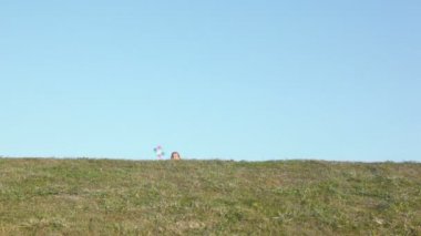 Küçük kız yel değirmeni oyuncak tutar