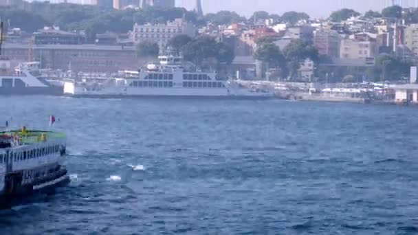 Schiff gegen Moschee Sultanahmet camii — Stockvideo