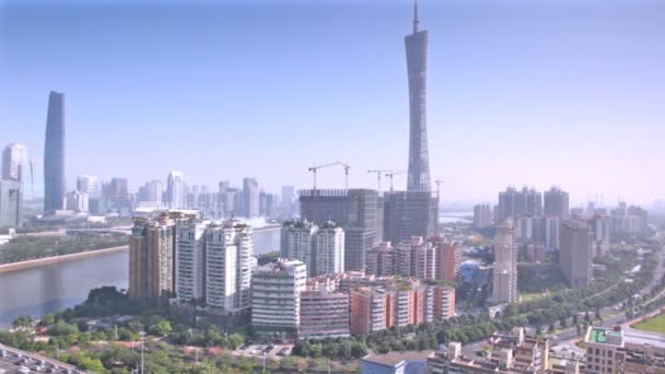 Ranní panorama z Guangzhou — Stock video