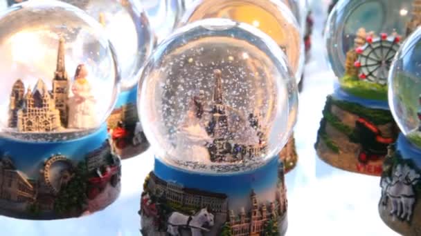 Many Christmas snow balls — Stock Video