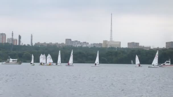 Yachts flottant sur la rivière — Video