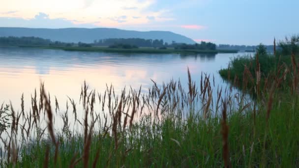 Kvällen landskapet i lake — Stockvideo