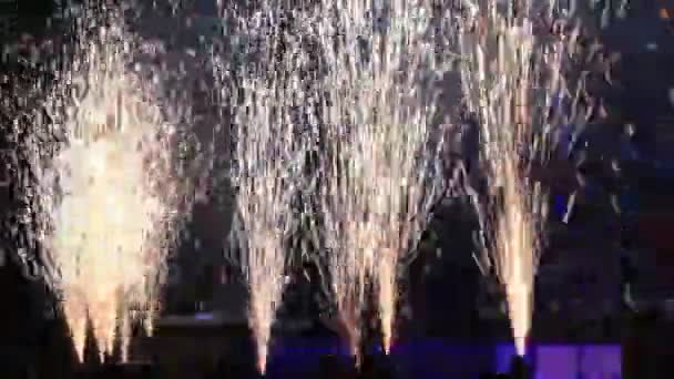 Fireworks near stage during concert — Stock Video