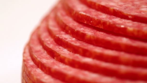 Sliced salami sausage — Stock Video