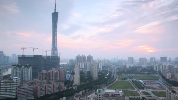 Утренняя воздушная панорама города — стоковое видео