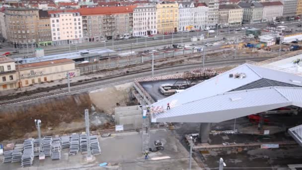 Κατασκευή σιδηροδρομικό σταθμό στη Βιέννη — Αρχείο Βίντεο