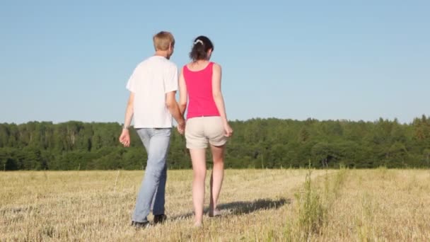 Ragazzo con ragazza correre in campo — Video Stock