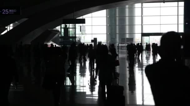 Silhouettes of people with suitcases — Stock Video