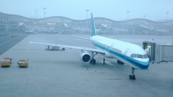 Les avions se tiennent près des terminaux de l'aéroport — Video