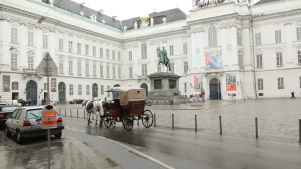 Voertuig met paarden op Wenen Josefsplatz — Stockvideo