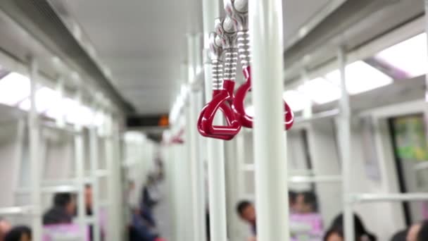 Handrail in Chinese subway train — Stock Video