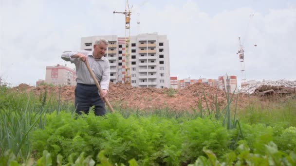 Old man with spade — Stock Video